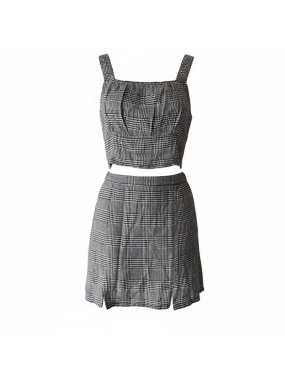 Japna Black White Gingham Two Piece Set Medium | Crop Top Mini Skirt NWT